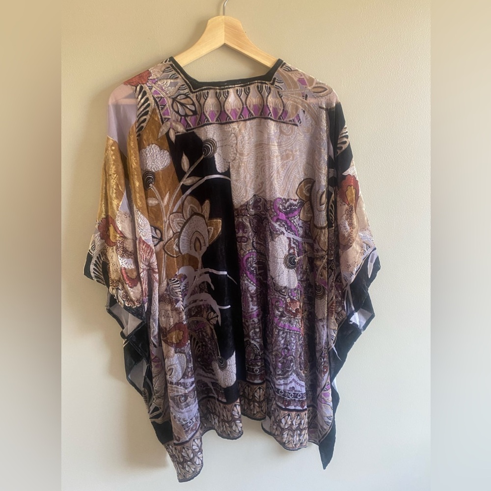 Chicos Burn-out‎ Velvet Kimono O/S Abstract Floral Colorful Boho Art To Wear - Picture 10 of 12